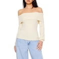 thumbnail image 1 of Forever 21 WGA Variegated Rib Off Shoulde Sweater, Color-Ivory, Size-Xs, 1 of 5