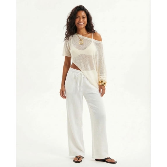 Forever 21 WGA Wide Leg Airflow Pull On Pant, Color- White, Size- M