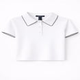 thumbnail image 1 of Forever 21 Wga Scalloped Edge Short Sleeve Polo Shirt, Color- White/Black, Size- M, 1 of 6