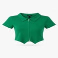 thumbnail image 1 of Forever 21 Wga Zip Front Short Sleeve Collared Top, Color- Green, Size- M, 1 of 5
