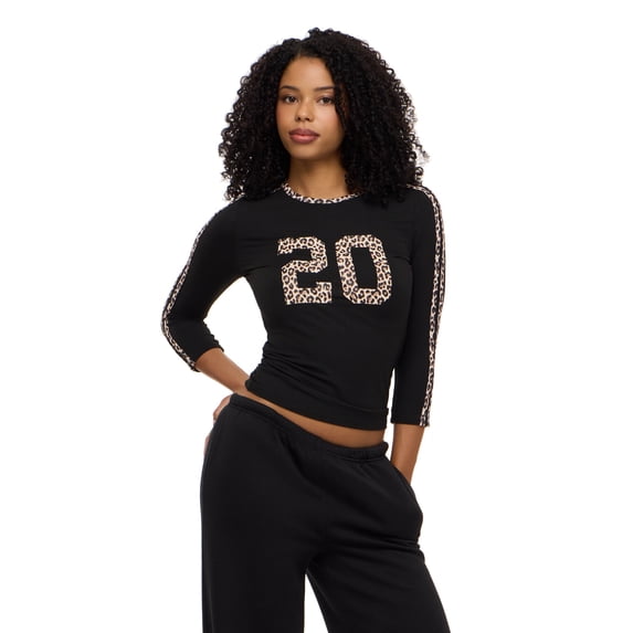 Forever 21 Women's 3/4 Sleeve Graphic Baby Tee with Side Stripes, Black, XS-XL