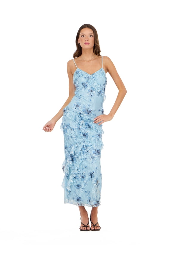 Women's Printed Maxi Dress with Ruffles, Sizes XS-XL