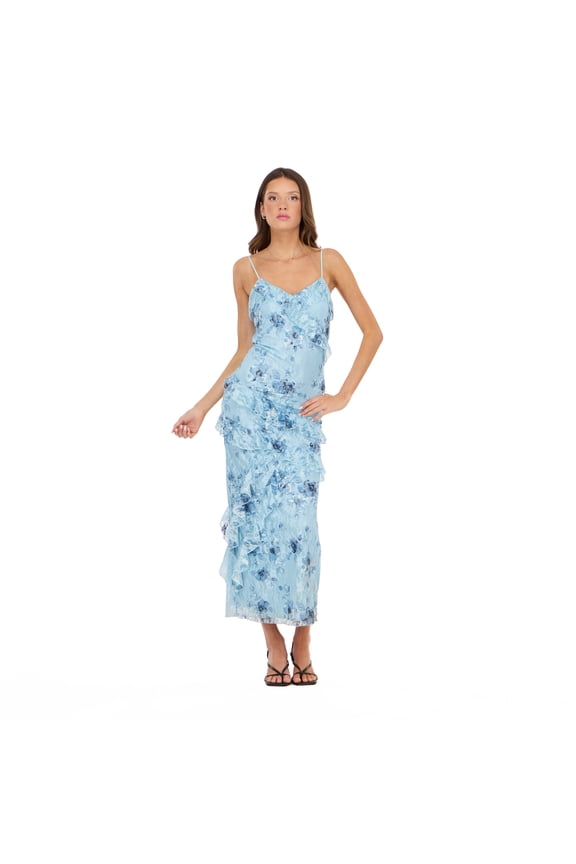 Women's Printed Maxi Dress with Ruffles, Sizes XS-XL