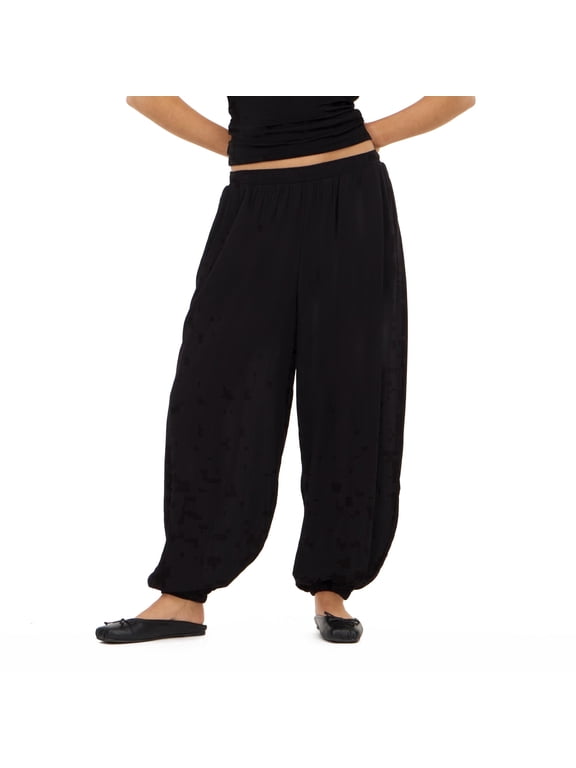 Women’s Balloon Pants, Relaxed Pull-On Wide Leg Bottoms with Gathered Tapered Hem, Flowy Casual Lounge Trousers, XS-XL