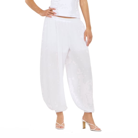 Forever 21 Women’s Balloon Pants, Relaxed Pull-On Wide Leg Bottoms with Gathered Tapered Hem, Flowy Casual Lounge Trousers, XS-XL