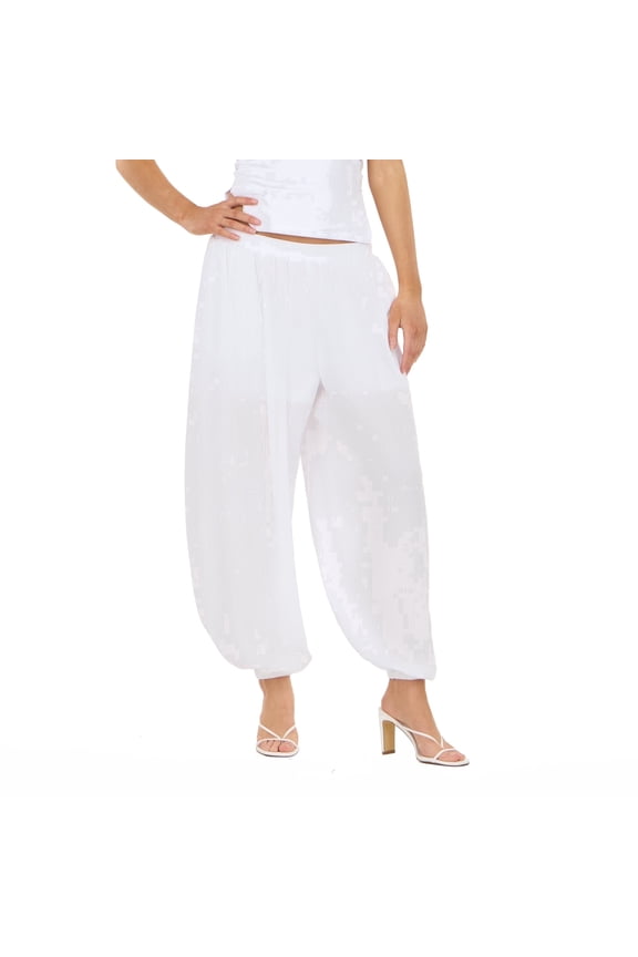 Women’s Balloon Pants, Relaxed Pull-On Wide Leg Bottoms with Gathered Tapered Hem, Flowy Casual Lounge Trousers, XS-XL