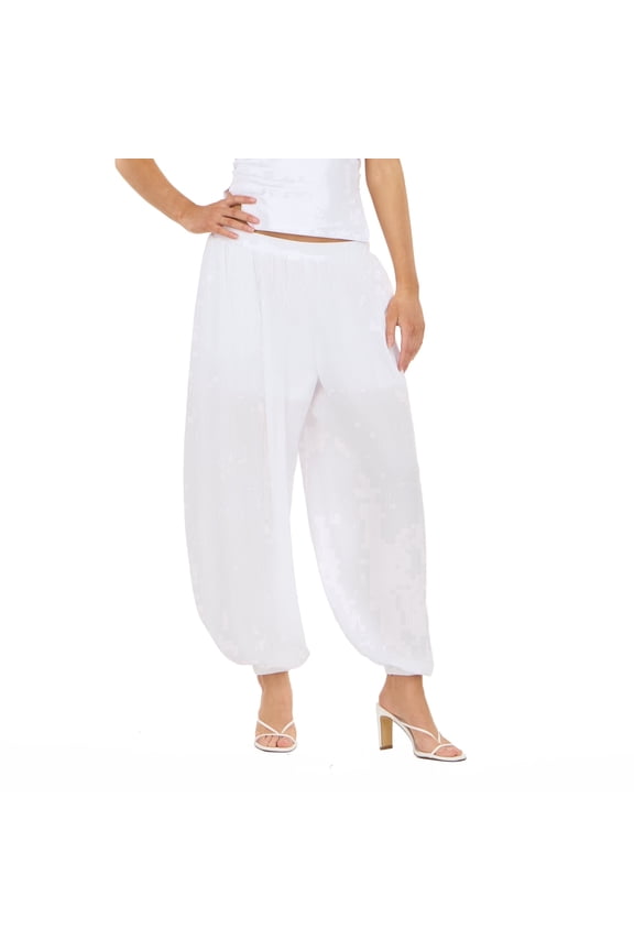 Women’s Balloon Pants, Relaxed Pull-On Wide Leg Bottoms with Gathered Tapered Hem, Flowy Casual Lounge Trousers, XS-XL