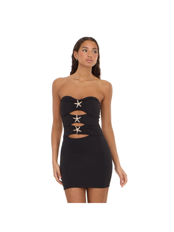 Women's Bandage Style Mini Dress with Seashell Hardware, Sizes XXS-XXL