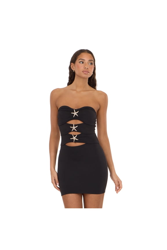 Women's Bandage Style Mini Dress with Seashell Hardware, Sizes XXS-XXL