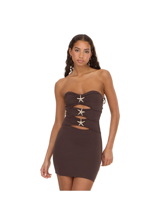 Women's Bandage Style Mini Dress with Seashell Hardware, Sizes XXS-XXL