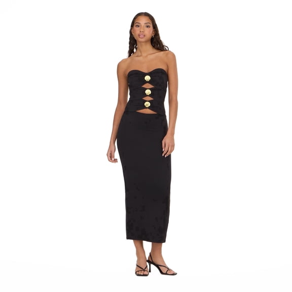 Forever 21 Women’s Bandage Style Maxi Dress with Seashell Hardware, Strapless Cutout Bodycon Long Dress for Parties, XS-XL