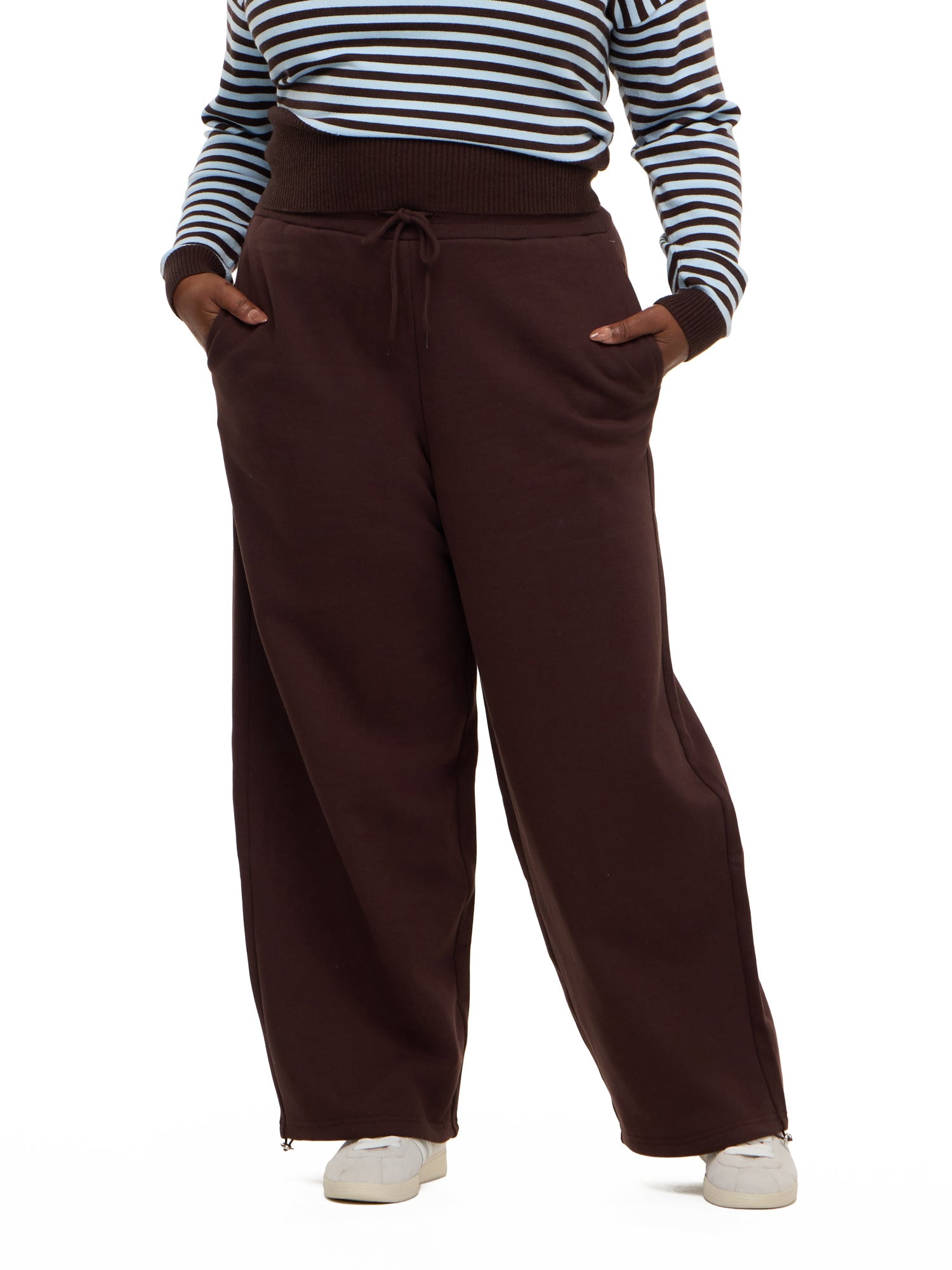 Forever 21 Women's Barrel Leg Joggers with Drawstring Waist and Bungee Hem, Fleece Balloon Pants with Side Pockets, Brown, XXS-4X