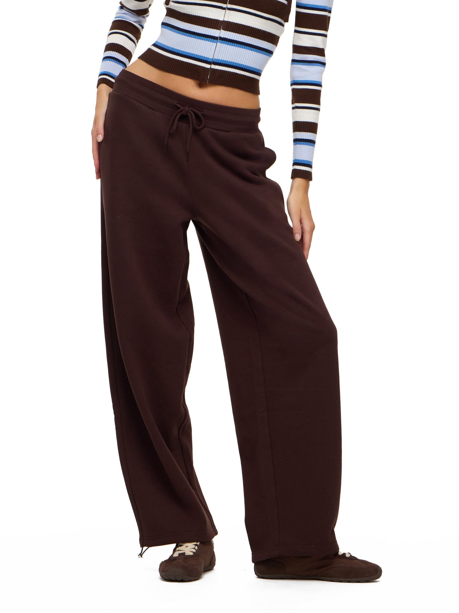 Forever 21 Women's Barrel Leg Joggers with Drawstring Waist and Bungee Hem, Fleece Balloon Pants with Side Pockets, Brown, XXS-XXL