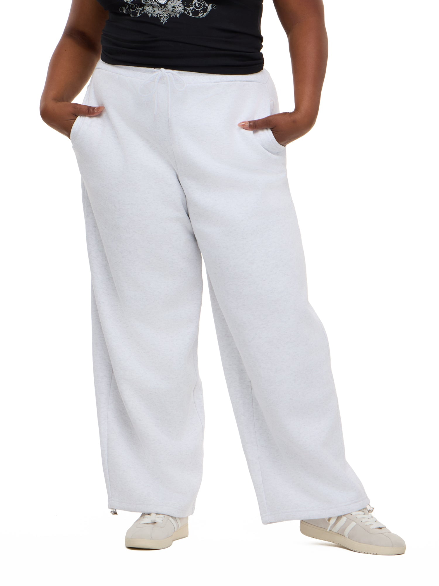 Forever 21 Women's Barrel Leg Joggers with Drawstring Waist and Bungee Hem, Fleece Balloon Pants with Side Pockets, Grey, XXS-4X