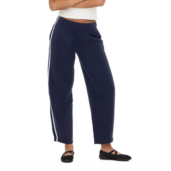 Forever 21 Women's Barrel Leg Fleece Jogger with Side Stripe, Navy, XS-XL