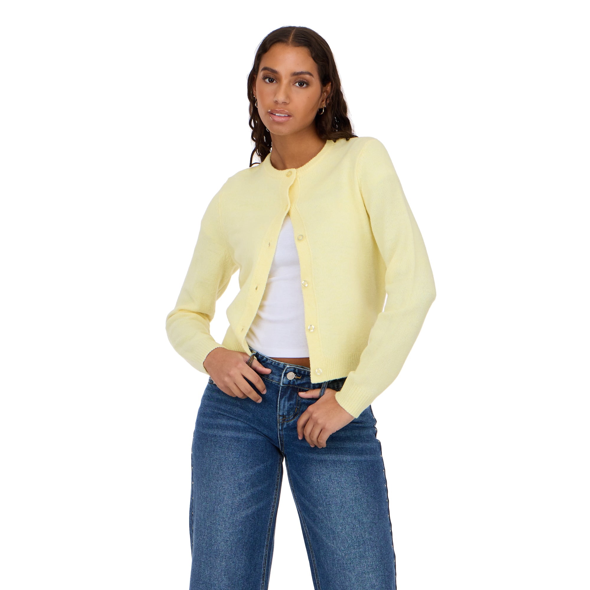 Women's Cardigan Sweater - Soft Knit Long Sleeve Button Front Layer for Everyday Casual Wear, Color- Yellow, Size- Small