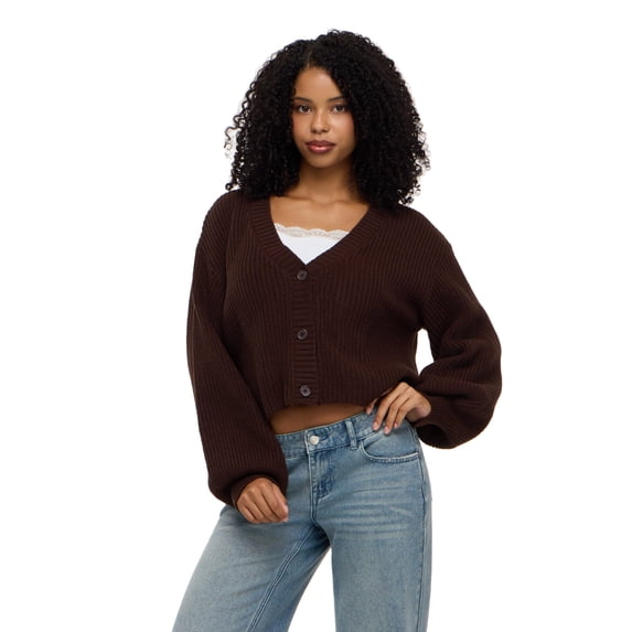 Forever 21 Women's Chunky Knit Cropped Cardigan, Brown, XS-XL