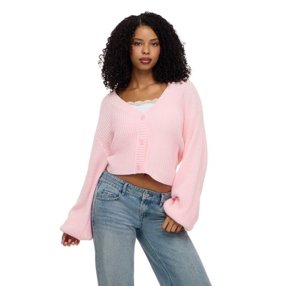 Forever 21 Women's Chunky Knit Cropped Cardigan, Pink, XS-XL