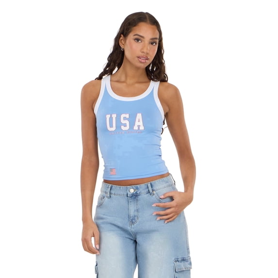 Forever 21 Women’s Contrast Binding Tank with Screen Graphic, Fitted Sleeveless Retro-Inspired Casual Summer Top, XS-XL