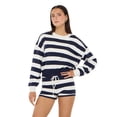 thumbnail image 1 of Forever 21 Women’s Cropped Intarsia Sweater and Matching Shorts Set, Long Sleeve Rugby Stripe Knit Two-Piece Lounge Outfit, XS-XL, 1 of 6