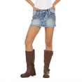 thumbnail image 1 of Forever 21 Women’s Denim Mini Skirt with Rhinestone Accents and Embroidered Back Pocket Detail, Casual Y2K-Inspired Jean Skirt, XS-XL, 1 of 6