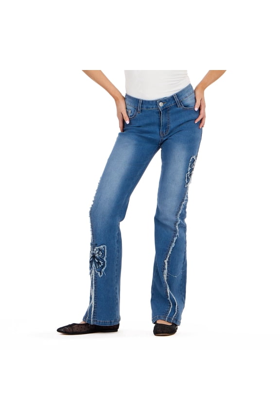 Women’s Denim Pants with Rhinestones and Embroidered Back Pocket, Straight Leg Jeans for Casual Outfits and Everyday Wear, 0-14