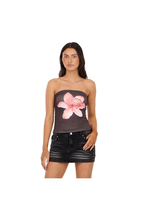 Women’s Doubled Yummy Tube Top, Strapless Graphic Floral Fitted Bandeau Top for Casual Summer and Going-Out Looks, XS-XL