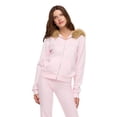 thumbnail image 1 of Forever 21 Women's Fitted Fleece Zip Up Hoodie with Fur Hood and Tonal Patch Detail, Soft Casual Sweatshirt Jacket, Pink, XXS-XXL, 1 of 6