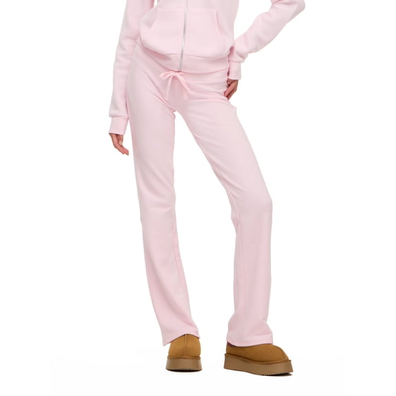 Forever 21 Women's Flare Jogger Pants with Tonal Back Patch, Fleece Sweatpants, Casual Everyday Comfort Style, Pink, XXS-XXL