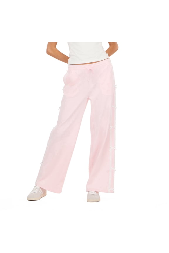 Women’s Fleece Wide Leg Printed Pant with Bow Applique, XS-XL