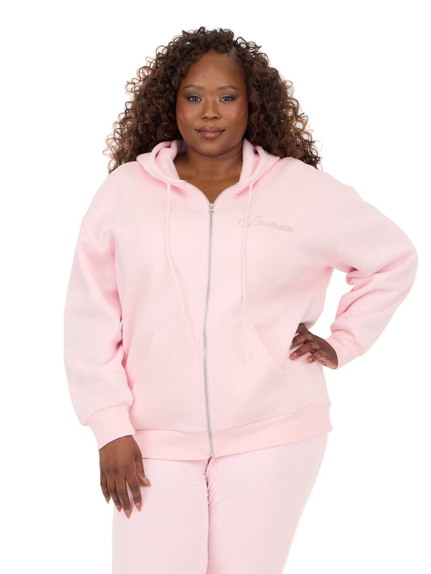Forever 21 Women's Fleece Zip Up Hoodie with Front and Back Graphic Detail, Relaxed Fit Sweatshirt Jacket, Casual Everyday Layering Style, Pink, XXS-4X