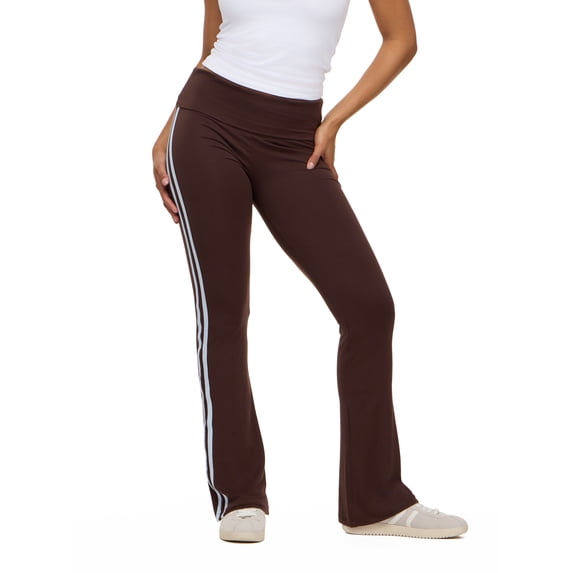 Forever 21 Women's Fold-Over Waist Flare Pants with Side Stripe, Brown, XS-XL