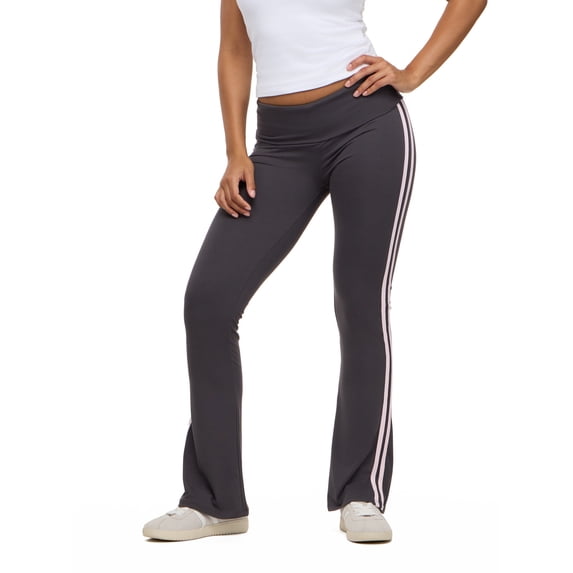 Forever 21 Women's Fold-Over Waist Flare Pants with Side Stripe, Grey, XS-XL