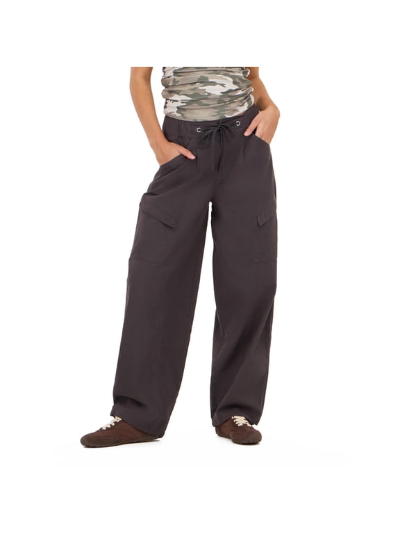 Women's Grey Baggy Cargo Pants with Elastic Waist, Barrel-Leg Design for Everyday Casual Wear, XL