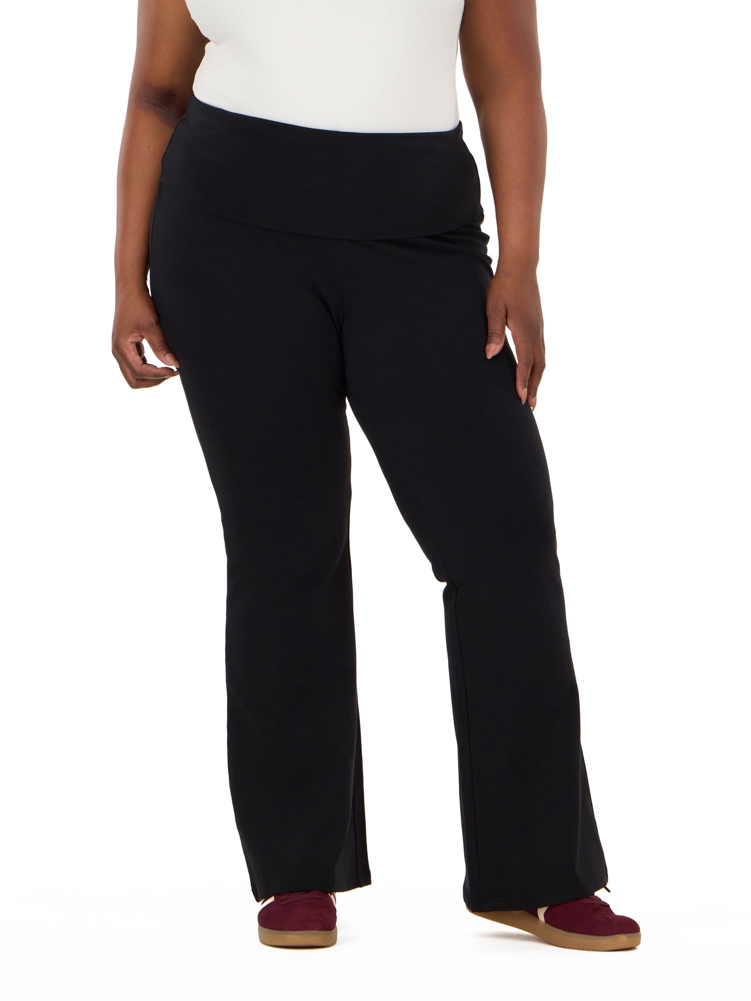 Forever 21 Women's Jersey Fold Over Waist Pants with Graphic Detail, Flare Leg Lounge Pants, Stretch Casual Everyday Comfort Style, Grey, XXS-4X