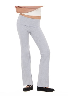 Women's Jersey Fold Over Waist Pants with Graphic Detail, Flare Leg Lounge Pants, Stretch Casual Everyday Comfort Style, Grey, XXS-4X