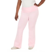 Forever 21 Women's Jersey Fold Over Waist Pants with Graphic Detail, Flare Leg Lounge Pants, Stretch Casual Everyday Comfort Style, Pink, XXS-4X