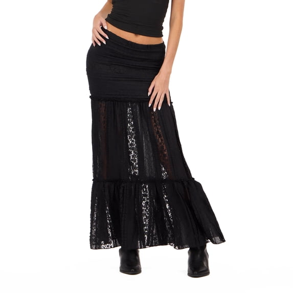 Forever 21 Women’s Lace Maxi Skirt with Tiered Hem Mid Rise Fit Elegant Casual Style, XS-XL