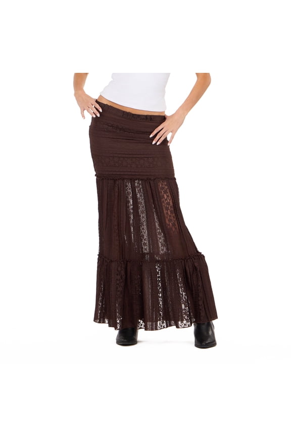 Women’s Lace Maxi Skirt with Tiered Hem Mid Rise Fit Elegant Casual Style, XS-XL