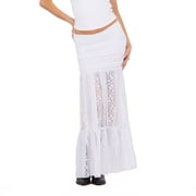 Forever 21 Women s Lace Maxi Skirt with Tiered Hem Mid Rise Fit Elegant Casual Style, XS-XL