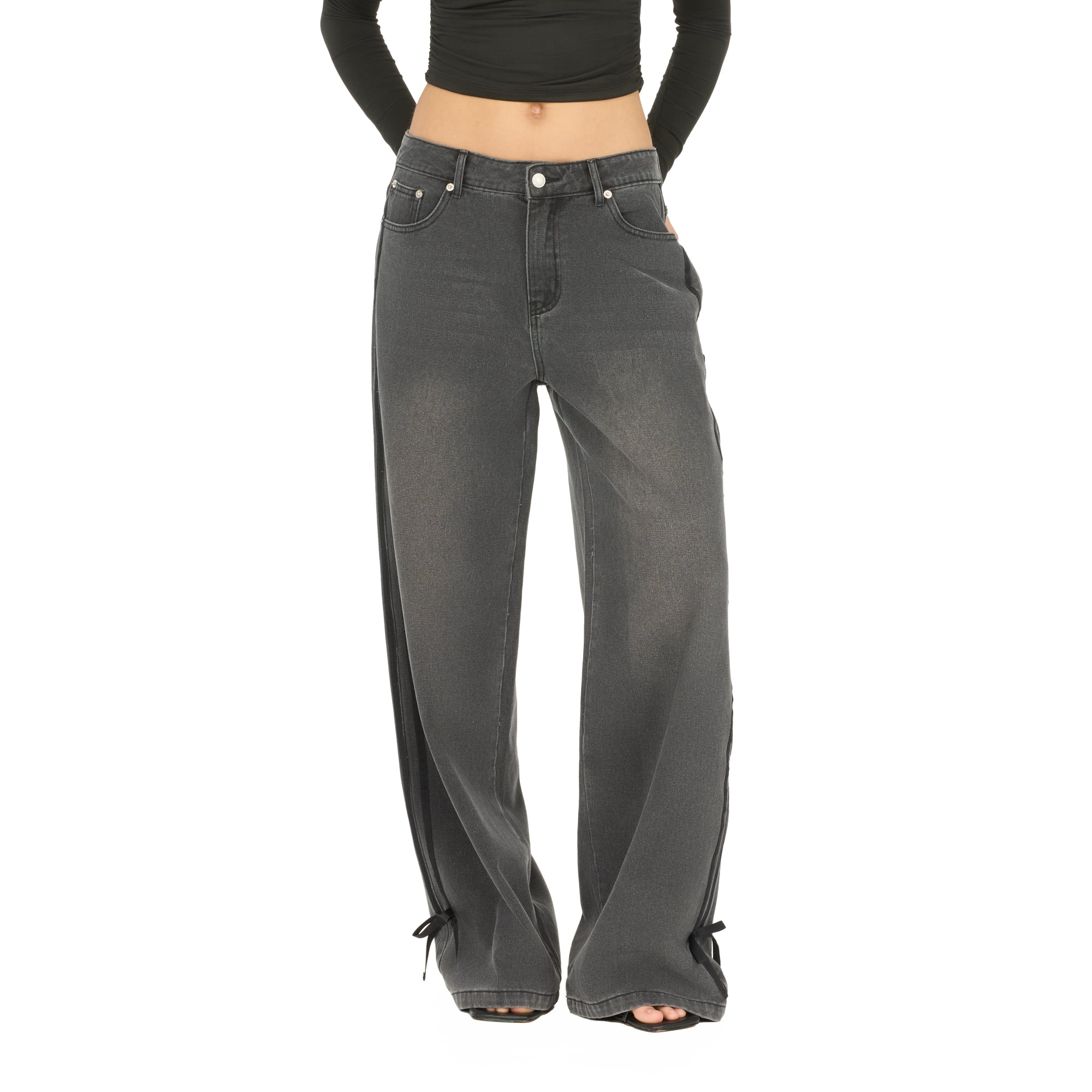 Forever 21 Women's Low Rise Baggy Fit Jeans with Side Stripes and Bow ...