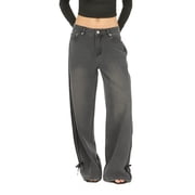 Forever 21 Womens Low Rise Baggy Fit Jeans with Side Stripes and Bow Accents, Sizes 0-14