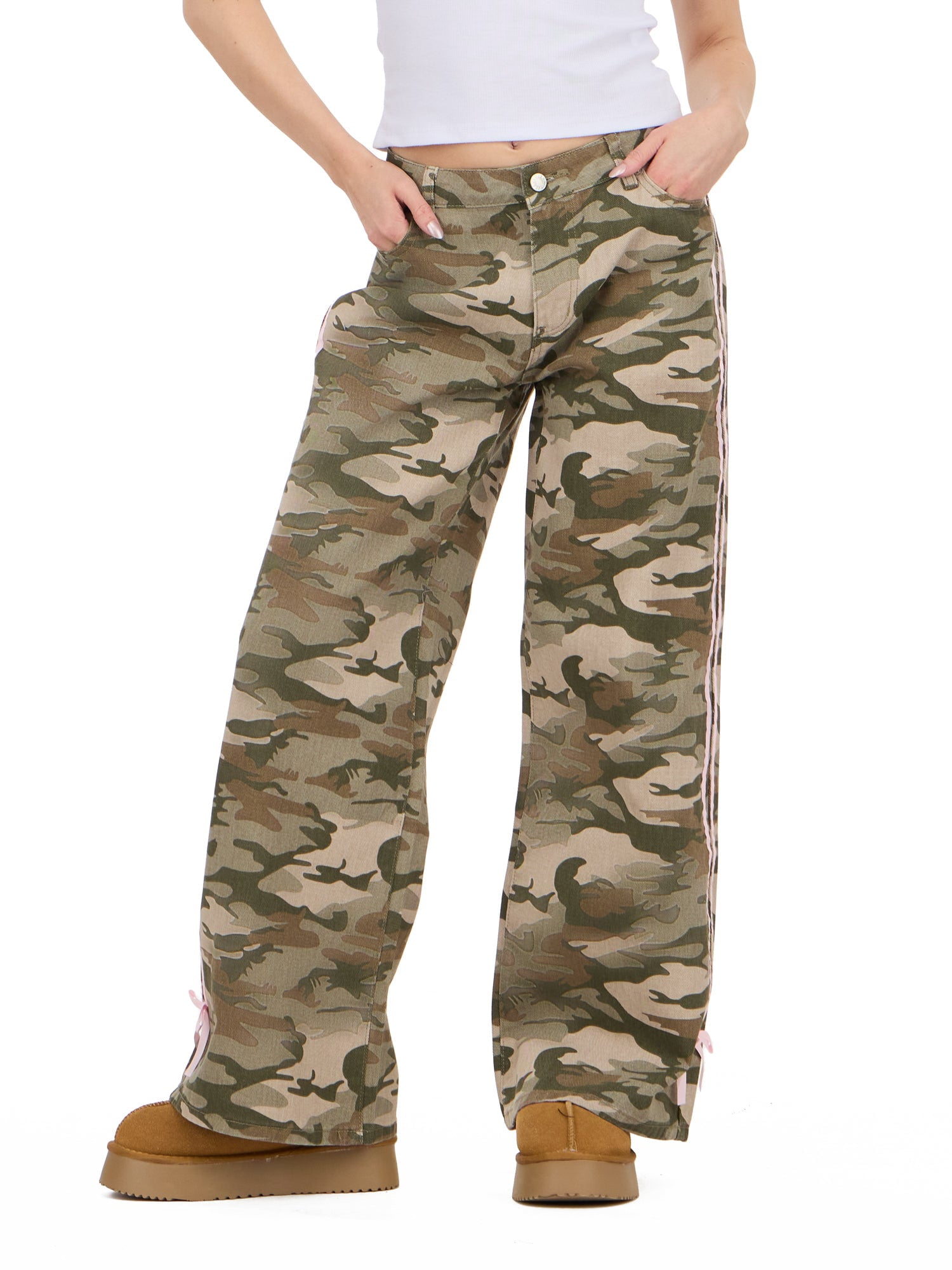 Forever 21 Women's Low Rise Baggy Fit Jeans with Side Stripes and Bow Accents, Sizes 0-14
