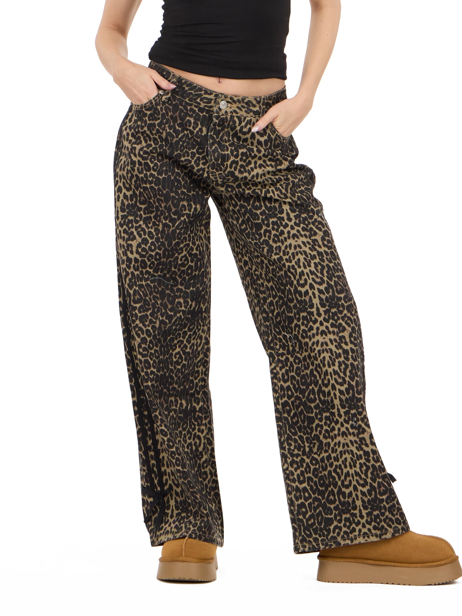 Forever 21 Women's Low Rise Baggy Fit Jeans with Side Stripes and Bow Accents, Sizes 0-14
