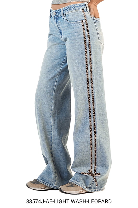 Women's Low Rise Baggy Fit with Side Stripes, Color- Blue, Size- 8