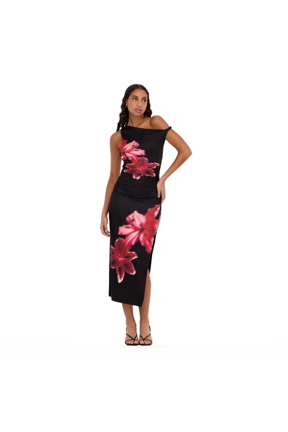 Women’s Maxi Dress with Side Ruching Detail and High Neckline, Sleek Fitted Silhouette with Side Slit for Evening and Special Occasions, XS-XL