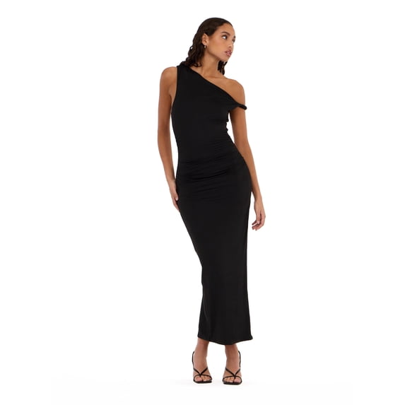 Forever 21 Women’s Maxi Dress with Side Ruching Detail and High Neckline, Sleek Fitted Silhouette with Side Slit for Evening and Special Occasions, XS-XL