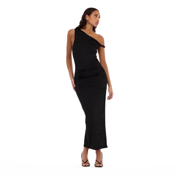 Forever 21 Women’s Maxi Dress with Side Ruching Detail and High Neckline, Sleek Fitted Silhouette with Side Slit for Evening and Special Occasions, XS-XL