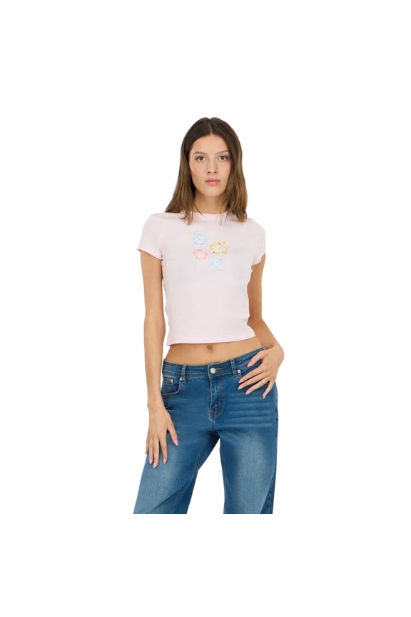 Women’s Mesh Cropped Boxy Football Tee,Pink, XS-XL