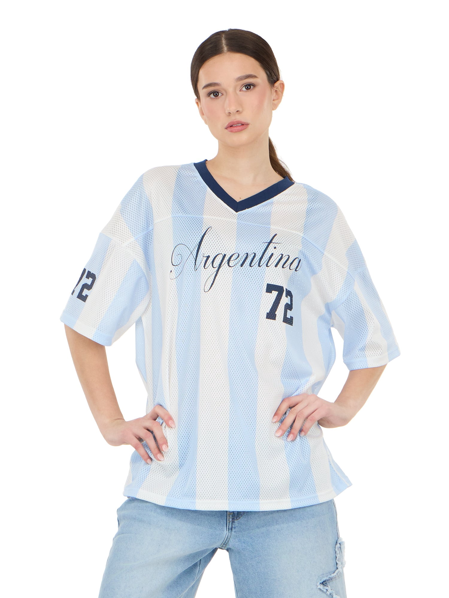 Forever 21 Women's Mesh Oversized Argentina Soccer Jersey Tee, Sizes XXS-XXL